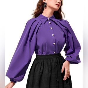 Shein Balloon Sleeve Pleated Blouse